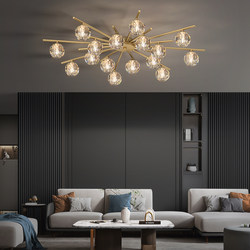 Postmodern Light Luxury All-Copper Chandelier Living Room Lighting Simple Crystal Lamp Dining Room Bedroom Atmospheric Nordic Molecular Lighting Fixtures