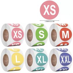 500 Stickers/Roll 2.5cm Colorful Clothing and Hat Size Stickers Smlxl Labels Round Self-Adhesive Stickers