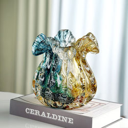 Light Luxury Gradient Colored Glass Vase for Home Living Room Model Room Hydroponic Green Plants Flower Arrangement Vase Money Bag Art Ornament