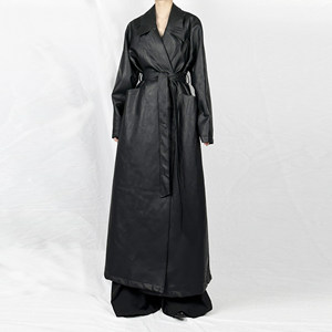 Without February, add velvet long leather coat PU leather coat high -end design sense loose leather trench coat