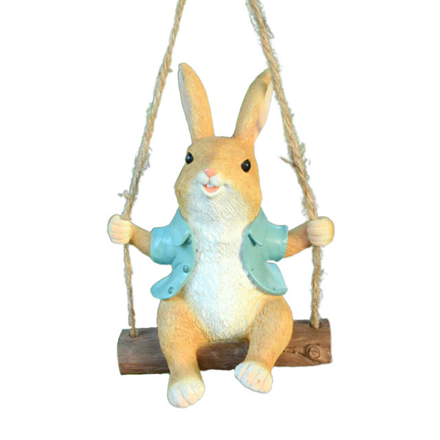 Creative rabbit ornaments swing simulation animal garden landscape ...