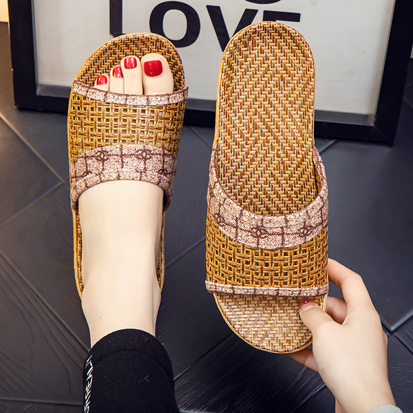 Мужские летние соломенные тапочки, нескользящая обувь для влюбленных