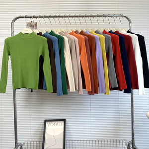 
2023 autumn and winter new half-turtleneck thread base shirt for women Korean style tight knit sweater underwear black top