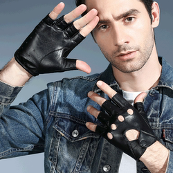 Genuine Leather Half-Finger Gloves for Men and Women, Thin Perforated Sheepskin, Couple Style, Fingerless, for Sports, Tactical, Driving, Non-Slip, Performance