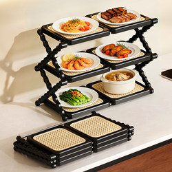 Foldable Multi-Layer Kitchen Prep Rack with Tray, Multifunctional Storage Organizer for Hot Pot Ingredients