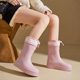 
Fashionable rain boots for women new style mid-tube wear-out adult tie-out warm wear-resistant rubber shoes water shoes waterproof anti-slip rain boots