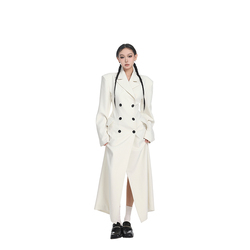 Pempl Woolen Coat For Women Autumn And Winter New Style Waist White Loose Straight Long Double Breasted Woolen Coat Trendy