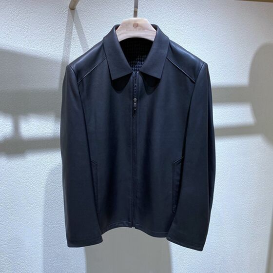 Spring and Autumn Clothes Black Zipper Sheepskin Genuine Leather Versatile Commuting Men's Single Leather Jacket