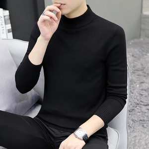 
Half turtleneck sweater for men in autumn and winter plus velvet and thickened slim knitted bottoming shirt for men solid color woolen top trendy