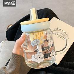 Cute Water Cup for Girls, High-Looking Glass Cup with Handle and Straw, Large Capacity, Office Tea Cup, New Style Cup for Summer