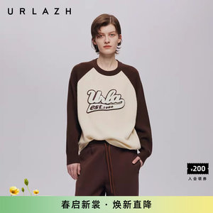 
URLAZH Youlan Autumn New American College Style Ragsling Sleeve Letter Loose Round Neck Pullover Knit Sweater Women