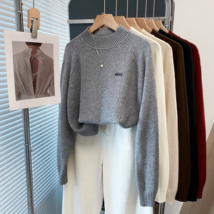 
Half turtleneck textured sweater women's pullover 2025 autumn and winter new style loose outer knitted sweater with western style bottoming shirt