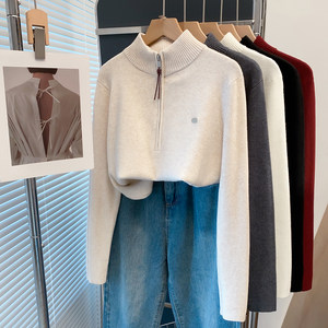
Zipper Half Turtleneck Sweater Women's Thickened Bottoming Shirt 2025 Autumn and Winter New Loose Outerwear Knitted Sweater Inside Top
