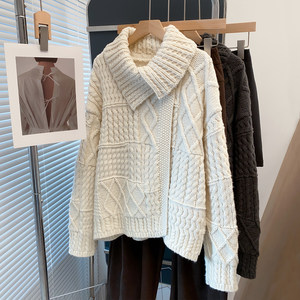 
Twist irregular lapel sweater jacket for women 2026 spring, autumn and winter new style loose lazy style outer wear knitted cardigan