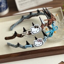 Authentic Hello Kitty Leopard Print Headband for Girls with Teeth, Korean Style for Autumn and Winter, High Cranial Headband