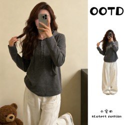 This Year's Trendy Casual Fleece-Lined Tops for Women in Plus Sizes, Suitable for Spring and Autumn, Korean-Style Versatile Gray Hooded Sweatshirt for Slightly Plump Women