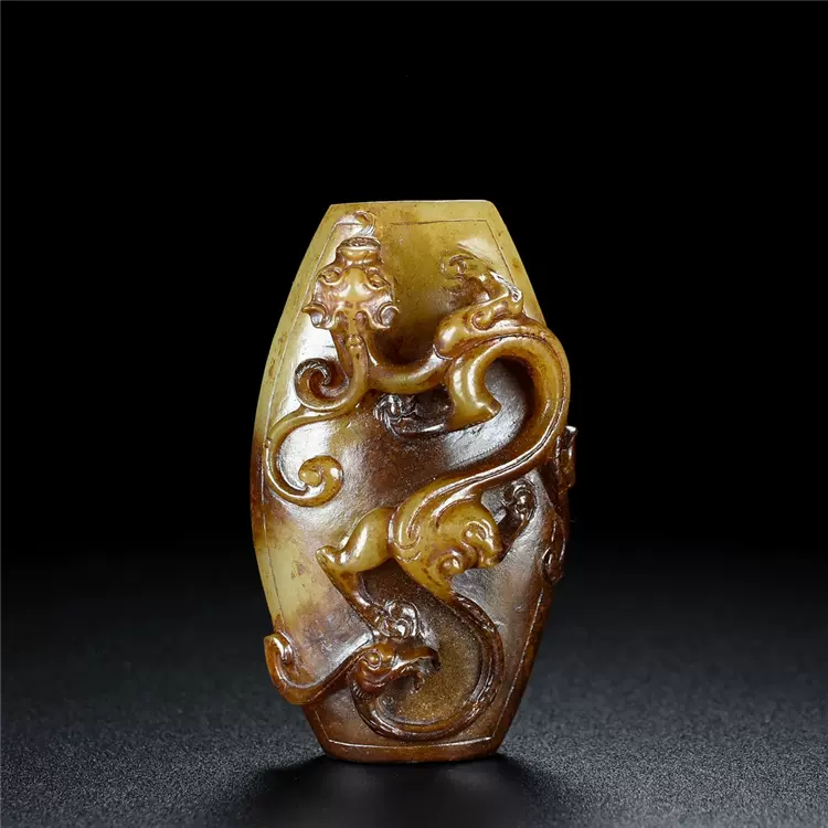 【瓏】和田玉 高古玉彫 双獣耳玉碗 時代物 極細工 手彫り 置物 賞物 中国古美術 蔵出