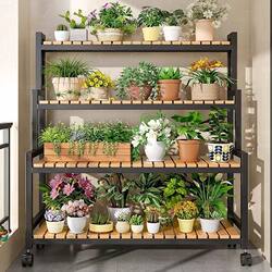 Flower Stand, Balcony Flower Rack, Living Room Floor-Standing Ladder-Type Movable Multi-Layer Flower Pot Holder with Wheels