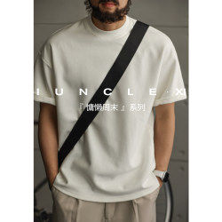 Summer Loose-Fitting Small-Neck Short-Sleeve T-Shirt for Men, Heavyweight 300g Solid Color Wrinkle-Resistant Half-Sleeve Five-Point T-Shirt with a Half-High Collar