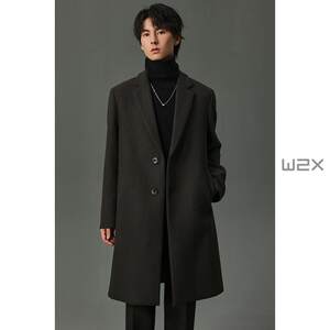 
w2x2025 winter new flat lapel thickened woolen coat men's medium and long Nizi coat youth windbreaker