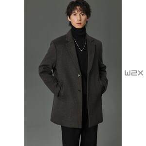 
w2x2025 new winter style short flat lapel plus cotton and thick woolen coat men's civil servant Nizi coat