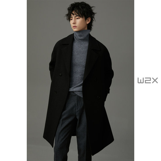 W2X Winter Thickens Wool Woolen Coat Men's Men's Middle Senior Senior Symposium Handsome Nizi Trunk Design Sensory Jacket
