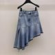 2025 summer new niche design high-waist slimming wash water and old versatile slit irregular denim skirt
