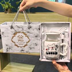 Cute Fufu Line Drawing Puppy Mug, High-Quality Ceramic Couple Water Cup, Birthday Gift for Girls, Souvenir Gift