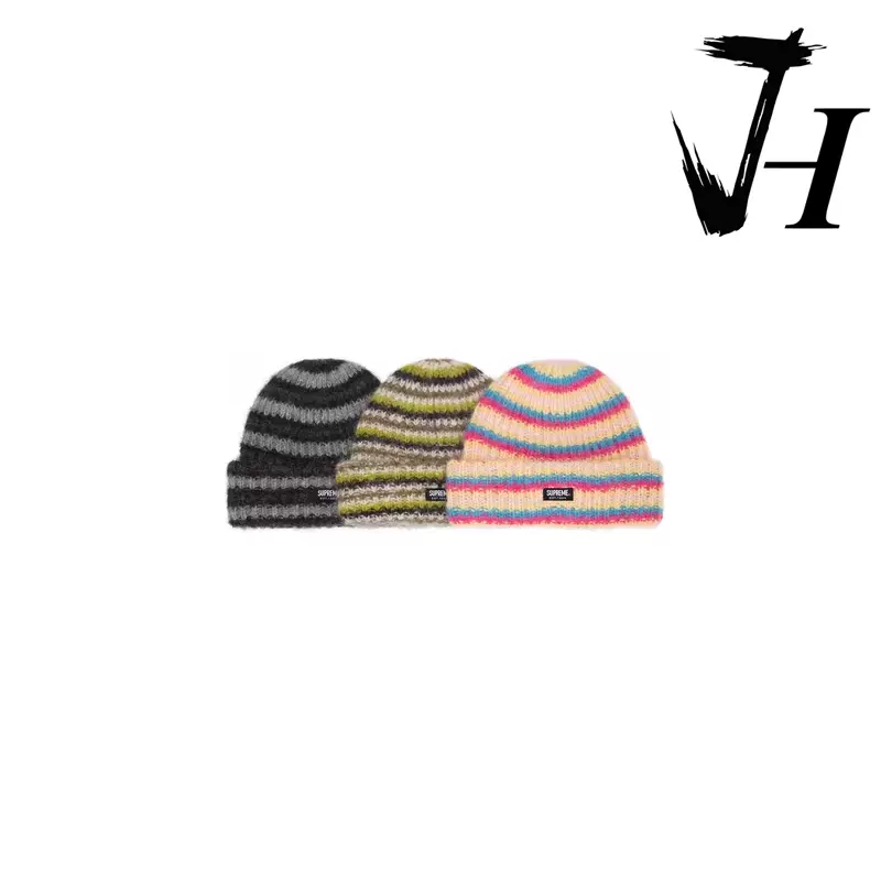 Supreme 23fw LOOSE STRIPE BEANIE logo彩色条纹毛线帽-Taobao