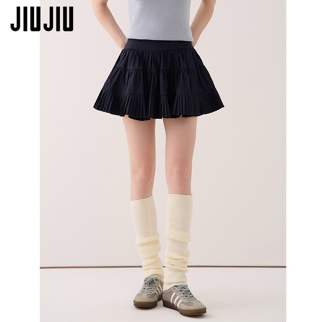 JIUJIU retro ballet style puffy pleated skirt for women in spring 2025 new high-waist cake skirt short skirt
