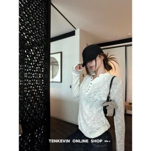 十一石 呼吸感！慵懒风显瘦薄款长袖亨利领针织衫女秋季2026新款