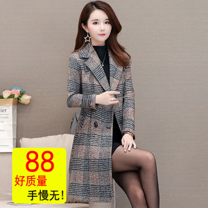 
2025 autumn and winter Korean style slim and slim temperament houndstooth plaid wool coat women's mid-length wool coat trendy