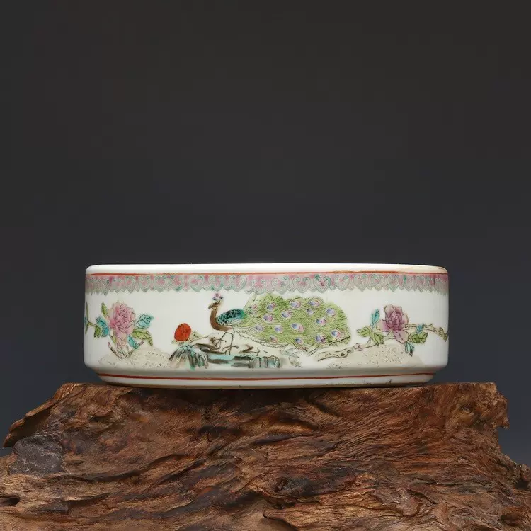 清・道光年製款・古陶磁器・浅絳彩喜上眉梢図賞盤・