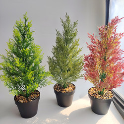 Artificial Plant Potted Scenery in Chinese Style for Home Decoration, Living Room, Desktop, Study, Evergreen Artificial Pine and Cypress for All Seasons