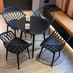 Outdoor Trendy Table and Chair Set for Balcony Leisure Area, Open-Air Courtyard Carbon Steel Round Table, Plastic Outdoor Furniture for Milk Tea Shop