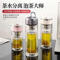 High-Looking Double-Layer Portable Glass Cup with Handle, Anti-Scalding, High Temperature Resistant, Fashionable Tea Cup for Men and Women, Home Use, with Logo