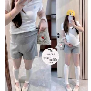 
Pregnant women's shorts in summer, spring and autumn, wearing black ears folded high-waisted hot pants before and after delivery leggings without belly-support safety pants