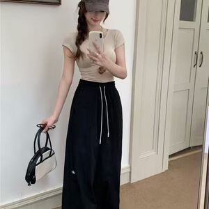 
Embroidered wide-leg pants for women in summer new high-waist loose slim and versatile casual drawstring harem trousers 0.27