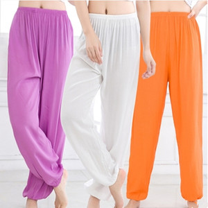 Male ladies lantern trousers cotton, silk trousers artificial cotton anti -mosquito pants yoga thin dance wide -leg adult Taiji pants summer