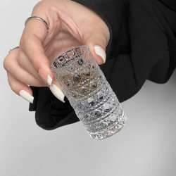 New Light Luxury Small Wine Glass with Embossed Thickened Glass, Small Liquor Cup for Home Use, Single-Shot Glass with Gemstone Pattern