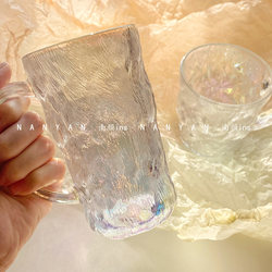 Fast Limited Edition* Frosted Glacier-Pattern Glass Cup with Handle, High-End Feel, ins High-Value Cup for Women's Home Use