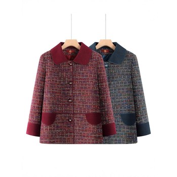 
Official authentic middle-aged and elderly mother's wear lapel plaid coat old lady's clothes fashionable top mother's wear for women