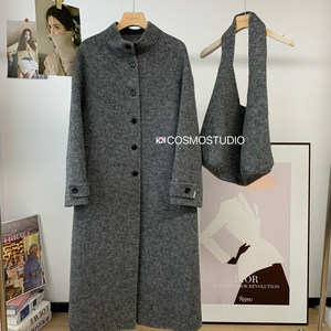 
South Korea's Dongdaemun stand collar double-sided woolen woolen coat coat for women mid-length with bag thickened 2025 winter