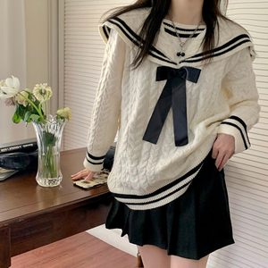 
2022 autumn and winter new style college style sweet stroed navy neck sweater for autumn women lazy style sweater top