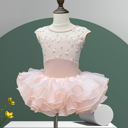Children's Dance Practice Clothes for Girls, Chinese Dance Leotard, Cinnamon Pink Embroidered Ballet Tank Top, Gymnastics Suit for Summer