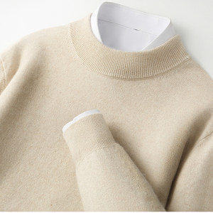
100% pure wool half turtleneck sweater for men, thickened loose pullover sweater, long-sleeved simple knitted bottoming shirt