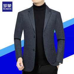 Romon Official Store Genuine 2025 Spring and Autumn New High-End Woolen Suit Jacket for Men, Middle-Aged Casual Slim-Fit Suit