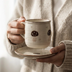 Coarse Pottery Coffee Cup Mug Japanese Retro Handmade Water Cup 300ml Large Capacity Cup Underglaze Color Ceramic Cup