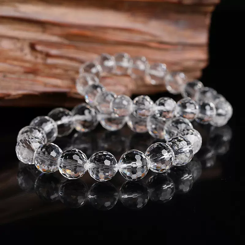 128刻面天然白水晶手链装满幸运的6-14mm圆珠水晶单圈手串幸运球-Taobao