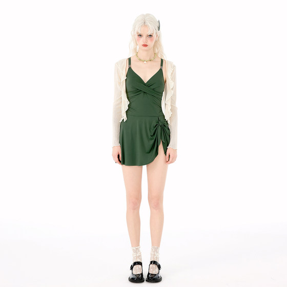 
Masked Cat, beautiful swimsuit for women, hot spring one-piece conservative sun protection cover-up for fat girls, flesh-covering swimsuit